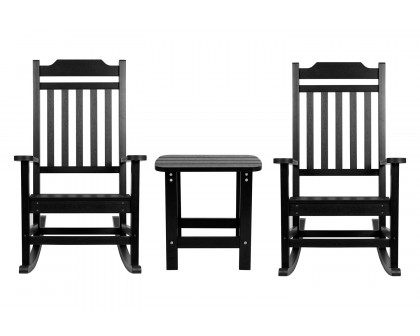 BLNK Winston All-Weather Poly Resin Rocking Chairs with Accent Side Table Set of 2 - Black