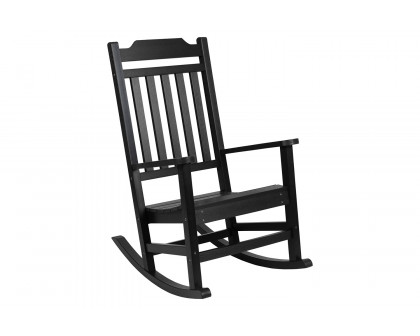 BLNK Winston All-Weather Poly Resin Rocking Chairs with Accent Side Table Set of 2 - Black