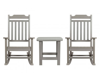 BLNK Winston All-Weather Poly Resin Rocking Chairs with Accent Side Table Set of 2 - Gray