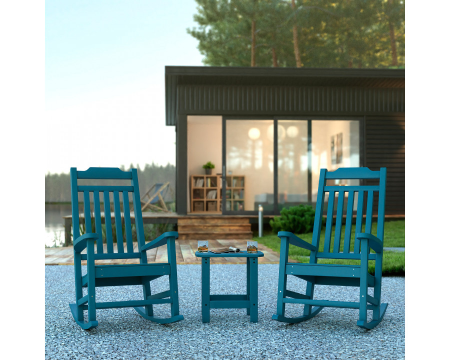 BLNK Winston All-Weather Poly Resin Rocking Chairs with Accent Side Table Set of 2 - Teal