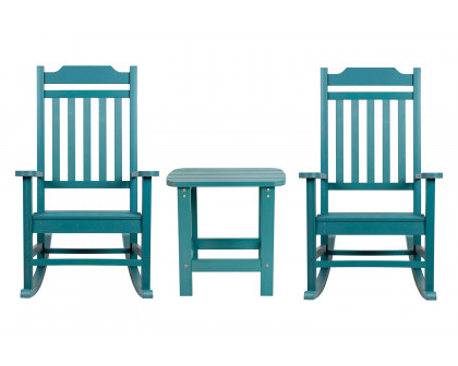 BLNK Winston All-Weather Poly Resin Rocking Chairs with Accent Side Table Set of 2 - Teal