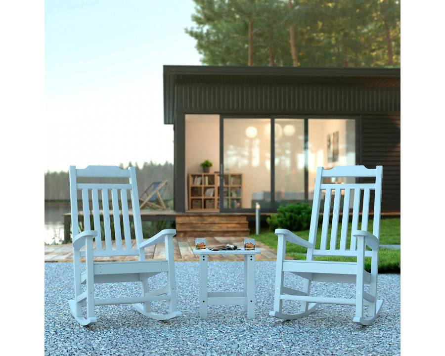 BLNK Winston All-Weather Poly Resin Rocking Chairs with Accent Side Table Set of 2