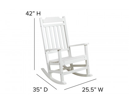 BLNK Winston All-Weather Poly Resin Rocking Chairs with Accent Side Table Set of 2 - White