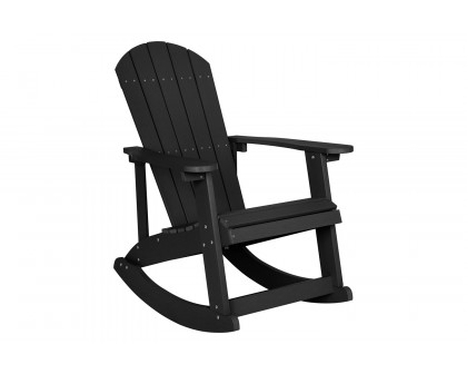 BLNK Savannah Commercial Poly Resin Wood All-Weather Adirondack Rocking Chairs with Side Table Set of 2 - Black