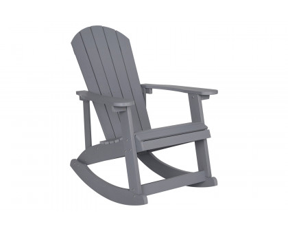 BLNK Savannah Commercial Poly Resin Wood All-Weather Adirondack Rocking Chairs with Side Table Set of 2 - Gray