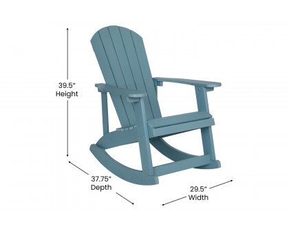 BLNK Savannah Commercial Poly Resin Wood All-Weather Adirondack Rocking Chairs with Side Table Set of 2 - Sea Foam