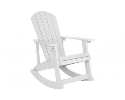 BLNK Savannah Commercial Poly Resin Wood All-Weather Adirondack Rocking Chairs with Side Table Set of 2 - White