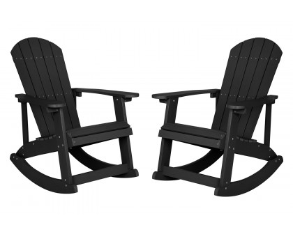 BLNK Savannah Commercial Poly Resin Wood All-Weather Adirondack Rocking Chair with Rust Resistant Stainless Steel Hardware Set of 2 - Black