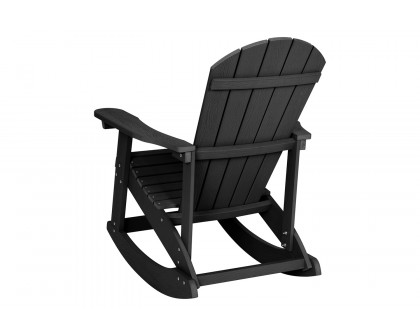 BLNK Savannah Commercial Poly Resin Wood All-Weather Adirondack Rocking Chair with Rust Resistant Stainless Steel Hardware Set of 2 - Black