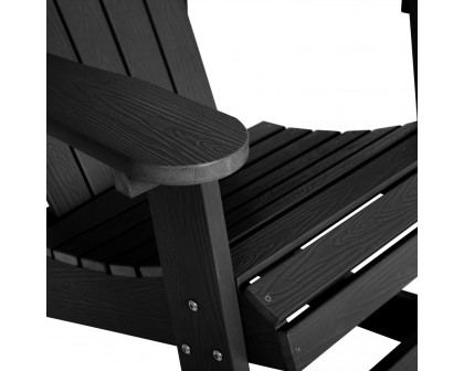 BLNK Savannah Commercial Poly Resin Wood All-Weather Adirondack Rocking Chair with Rust Resistant Stainless Steel Hardware Set of 2 - Black