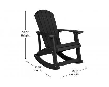 BLNK Savannah Commercial Poly Resin Wood All-Weather Adirondack Rocking Chair with Rust Resistant Stainless Steel Hardware Set of 2 - Black