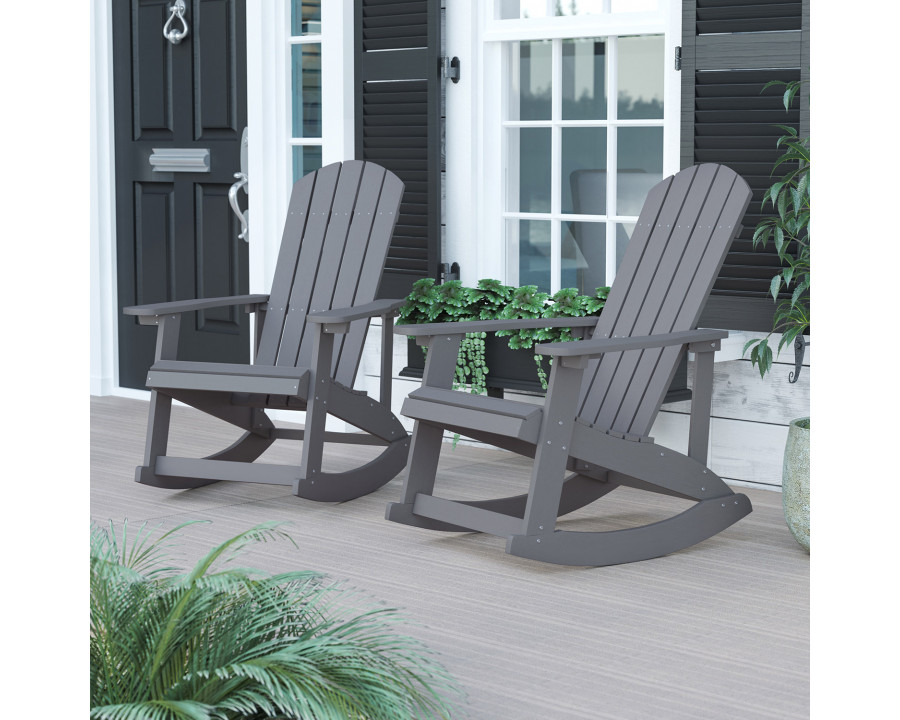 BLNK Savannah Commercial Poly Resin Wood All-Weather Adirondack Rocking Chair with Rust Resistant Stainless Steel Hardware Set of 2 - Gray