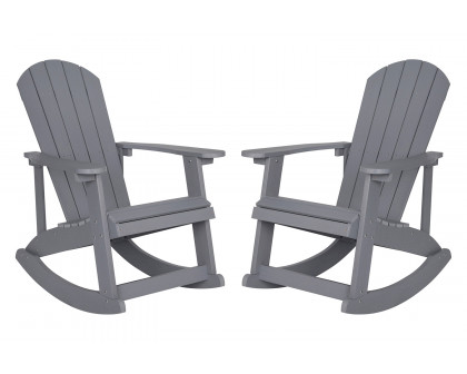 BLNK™ Savannah Commercial Poly Resin Wood All-Weather Adirondack Rocking Chair with Rust Resistant Stainless Steel Hardware Set of 2 - Gray