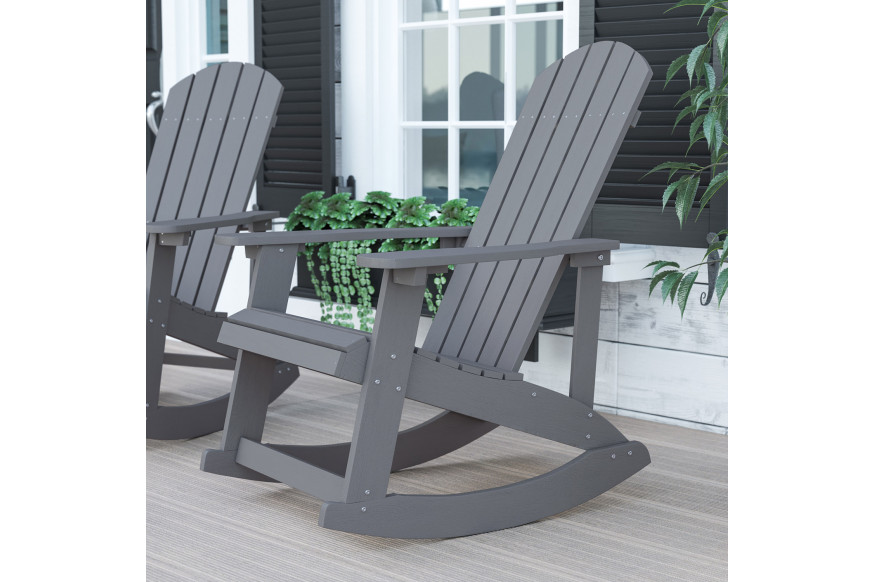 BLNK™ Savannah Commercial Poly Resin Wood All-Weather Adirondack Rocking Chair with Rust Resistant Stainless Steel Hardware - Gray