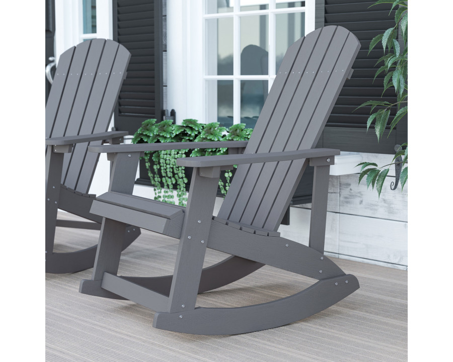 BLNK Savannah Commercial Poly Resin Wood All-Weather Adirondack Rocking Chair with Rust Resistant Stainless Steel Hardware