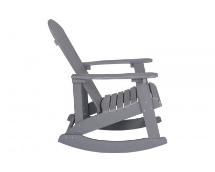 BLNK™ Savannah Commercial Poly Resin Wood All-Weather Adirondack Rocking Chair with Rust Resistant Stainless Steel Hardware - Gray