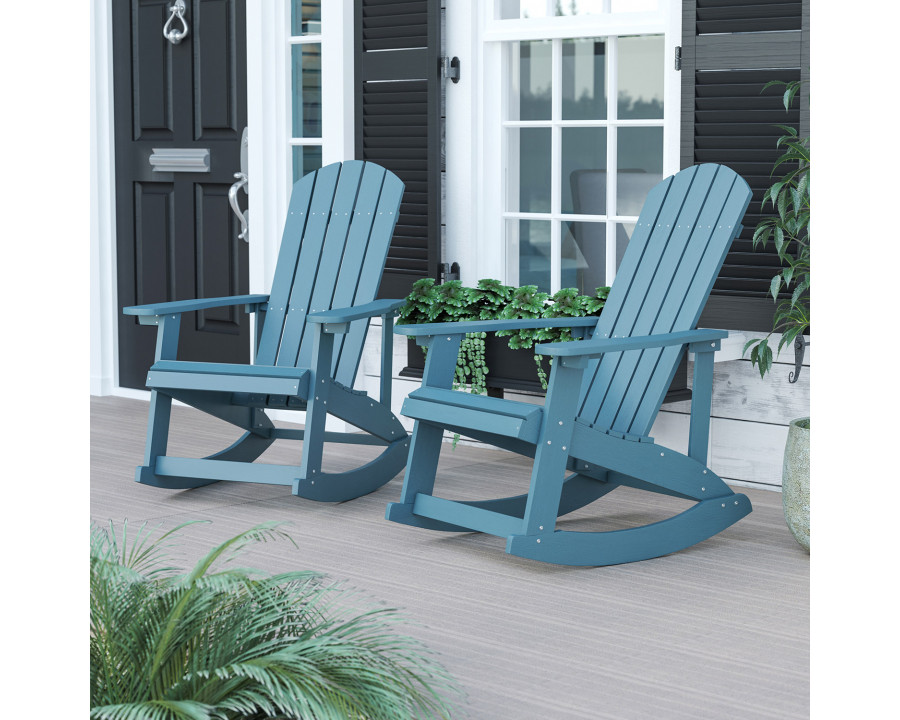 BLNK Savannah Commercial Poly Resin Wood All-Weather Adirondack Rocking Chair with Rust Resistant Stainless Steel Hardware Set of 2 - Sea Foam