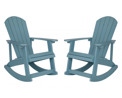 BLNK™ Savannah Commercial Poly Resin Wood All-Weather Adirondack Rocking Chair with Rust Resistant Stainless Steel Hardware Set of 2 - Sea Foam