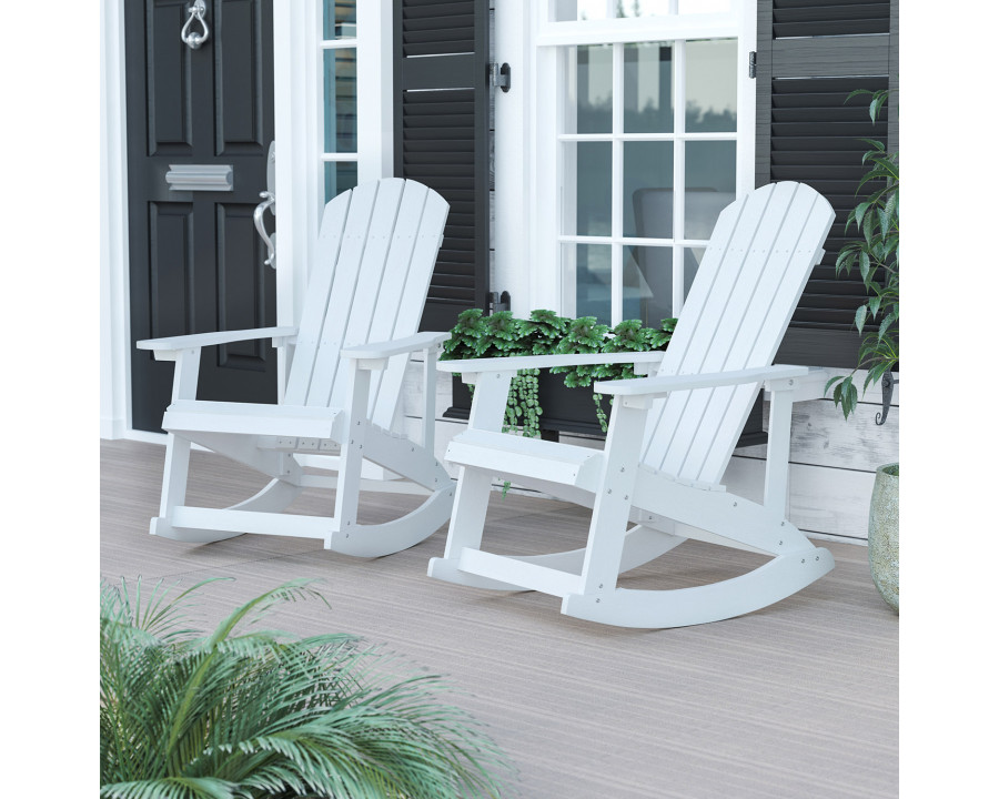 BLNK Savannah Commercial Poly Resin Wood All-Weather Adirondack Rocking Chair with Rust Resistant Stainless Steel Hardware Set of 2 - White