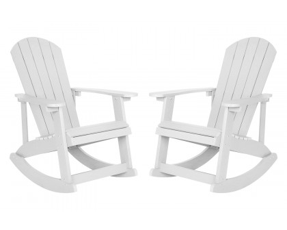 BLNK Savannah Commercial Poly Resin Wood All-Weather Adirondack Rocking Chair with Rust Resistant Stainless Steel Hardware Set of 2 - White