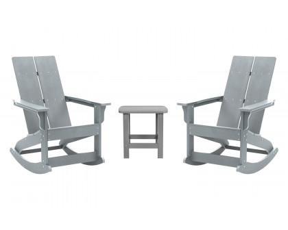 BLNK Finn Commercial All-Weather Poly Resin 2-Slat Rocking Adirondack Chairs with Matching Side Table Set of 2 - Gray