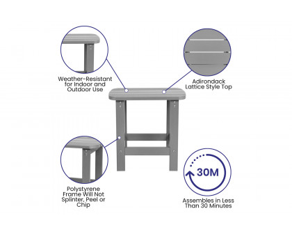 BLNK Finn Commercial All-Weather Poly Resin 2-Slat Rocking Adirondack Chairs with Matching Side Table Set of 2 - Gray