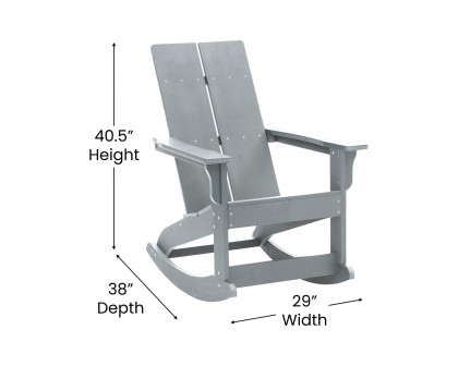 BLNK Finn Commercial All-Weather Poly Resin 2-Slat Rocking Adirondack Chairs with Matching Side Table Set of 2 - Gray