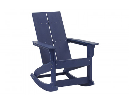 BLNK Finn Commercial All-Weather Poly Resin 2-Slat Rocking Adirondack Chairs with Matching Side Table Set of 2 - Navy