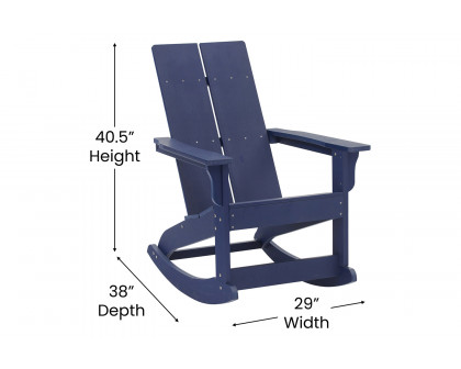 BLNK Finn Commercial All-Weather Poly Resin 2-Slat Rocking Adirondack Chairs with Matching Side Table Set of 2 - Navy