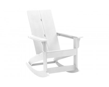 BLNK Finn Commercial All-Weather Poly Resin 2-Slat Rocking Adirondack Chairs with Matching Side Table Set of 2 - White