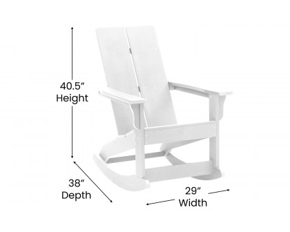 BLNK Finn Commercial All-Weather Poly Resin 2-Slat Rocking Adirondack Chairs with Matching Side Table Set of 2 - White