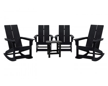 BLNK Finn Commercial All-Weather Poly Resin 2-Slat Rocking Adirondack Chairs with Matching Side Table Set of 4