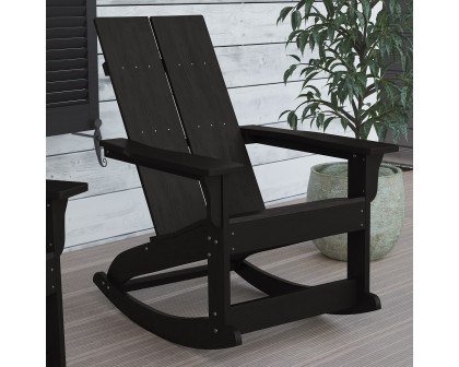 BLNK Finn Commercial All-Weather Poly Resin 2-Slat Rocking Adirondack Chair with Rust Resistant Stainless Steel Hardware - Black