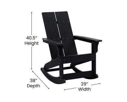 BLNK Finn Commercial All-Weather Poly Resin 2-Slat Rocking Adirondack Chair with Rust Resistant Stainless Steel Hardware - Black