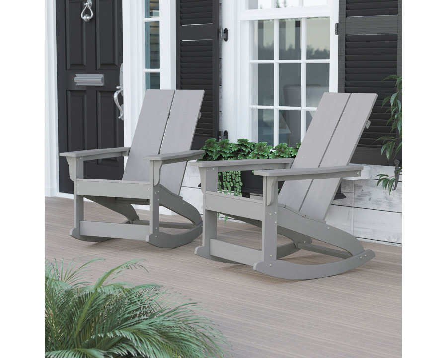 BLNK Finn Commercial All-Weather Poly Resin 2-Slat Rocking Adirondack Chair with Rust Resistant Stainless Steel Hardware Set of 2 - Gray