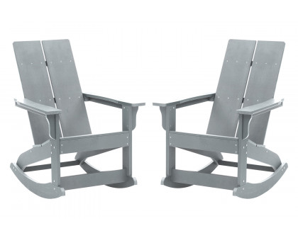 BLNK Finn Commercial All-Weather Poly Resin 2-Slat Rocking Adirondack Chair with Rust Resistant Stainless Steel Hardware Set of 2 - Gray