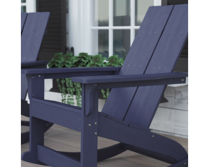 BLNK Finn Commercial All-Weather Poly Resin 2-Slat Rocking Adirondack Chair with Rust Resistant Stainless Steel Hardware Set of 2 - Navy