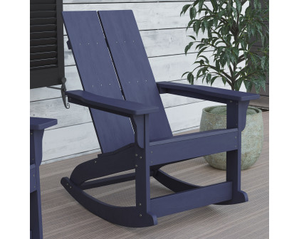 BLNK Finn Commercial All-Weather Poly Resin 2-Slat Rocking Adirondack Chair with Rust Resistant Stainless Steel Hardware Set of 2 - Navy