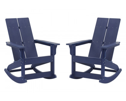 BLNK Finn Commercial All-Weather Poly Resin 2-Slat Rocking Adirondack Chair with Rust Resistant Stainless Steel Hardware Set of 2 - Navy