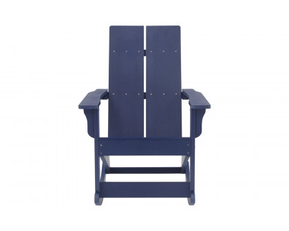 BLNK Finn Commercial All-Weather Poly Resin 2-Slat Rocking Adirondack Chair with Rust Resistant Stainless Steel Hardware - Navy