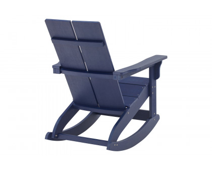 BLNK Finn Commercial All-Weather Poly Resin 2-Slat Rocking Adirondack Chair with Rust Resistant Stainless Steel Hardware - Navy