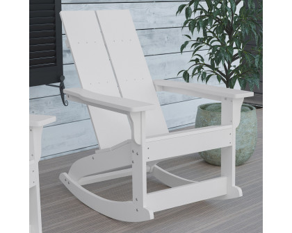 BLNK Finn Commercial All-Weather Poly Resin 2-Slat Rocking Adirondack Chair with Rust Resistant Stainless Steel Hardware Set of 2 - White