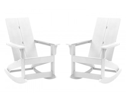 BLNK Finn Commercial All-Weather Poly Resin 2-Slat Rocking Adirondack Chair with Rust Resistant Stainless Steel Hardware Set of 2 - White