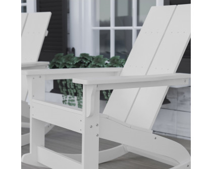 BLNK Finn Commercial All-Weather Poly Resin 2-Slat Rocking Adirondack Chair with Rust Resistant Stainless Steel Hardware - White