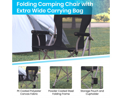 BLNK High Back Folding Heavy Duty Portable Camping Chair with Padded Arms, Cup Holder, Storage Pouch and Extra Wide Carry Bag - Black/Gray