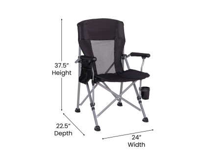 BLNK High Back Folding Heavy Duty Portable Camping Chair with Padded Arms, Cup Holder, Storage Pouch and Extra Wide Carry Bag - Black/Gray