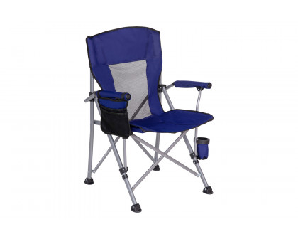 BLNK High Back Folding Heavy Duty Portable Camping Chair with Padded Arms, Cup Holder, Storage Pouch and Extra Wide Carry Bag - Blue/Gray