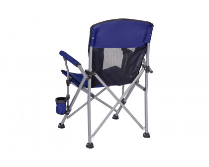 BLNK High Back Folding Heavy Duty Portable Camping Chair with Padded Arms, Cup Holder, Storage Pouch and Extra Wide Carry Bag - Blue/Gray