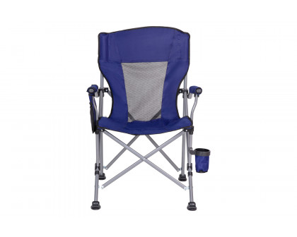 BLNK High Back Folding Heavy Duty Portable Camping Chair with Padded Arms, Cup Holder, Storage Pouch and Extra Wide Carry Bag - Blue/Gray