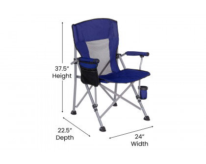 BLNK High Back Folding Heavy Duty Portable Camping Chair with Padded Arms, Cup Holder, Storage Pouch and Extra Wide Carry Bag - Blue/Gray